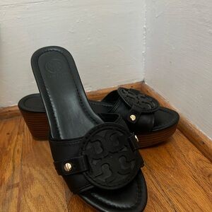 Tory Burch Black Leather Mules